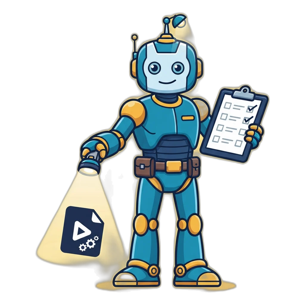 6E Club APK check: a robot inspector scanning a phone file with a light beam
