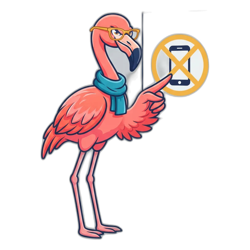 Flamingo in gold spectacles spotting a fake helpline number on a street poster
