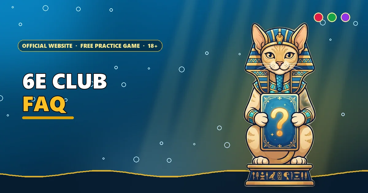 Sphinx cat holding a question mark card for the 6E Club FAQ