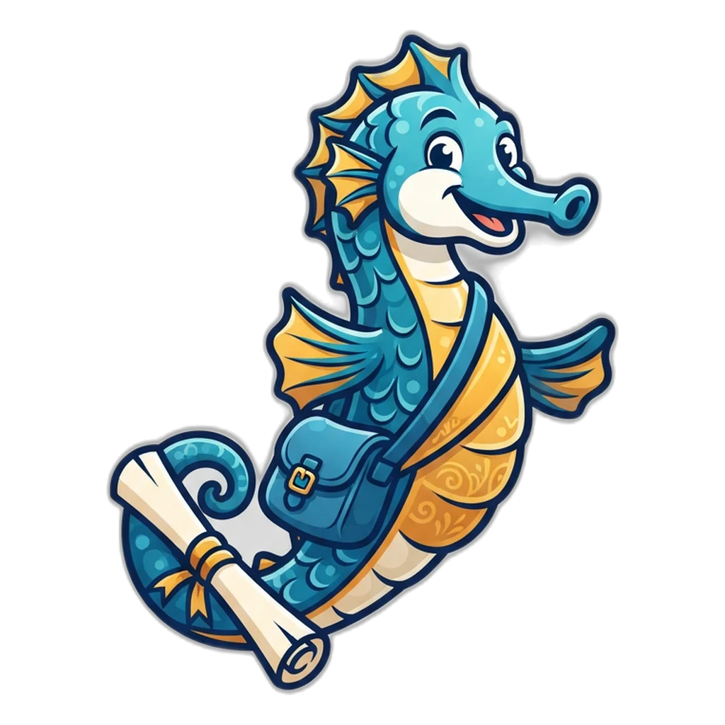 A seahorse messenger carrying a scroll of quick answers