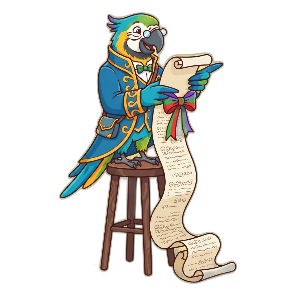 Parrot clerk reading a scroll on colour prediction game legal rules in India
