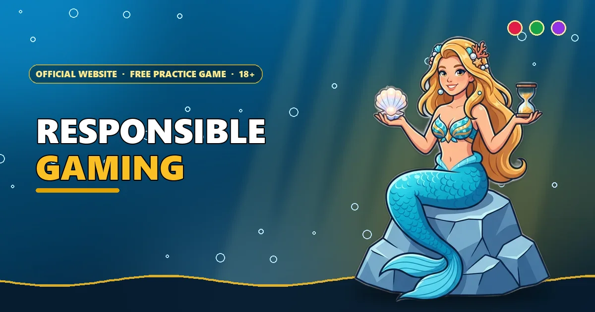 Mermaid holding a glowing shell and an hourglass for the responsible gaming guide