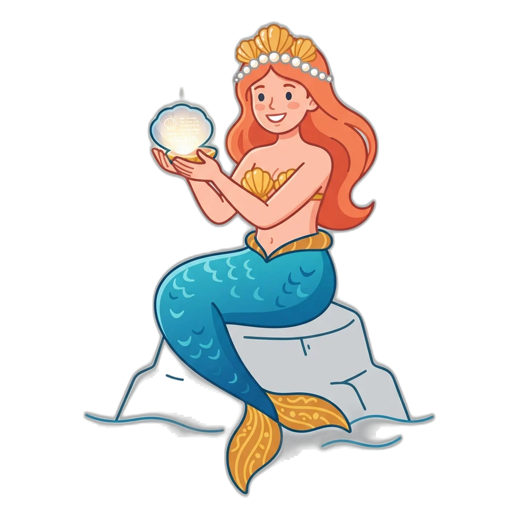 Mermaid holding a glowing shell that shows free helpline numbers in India